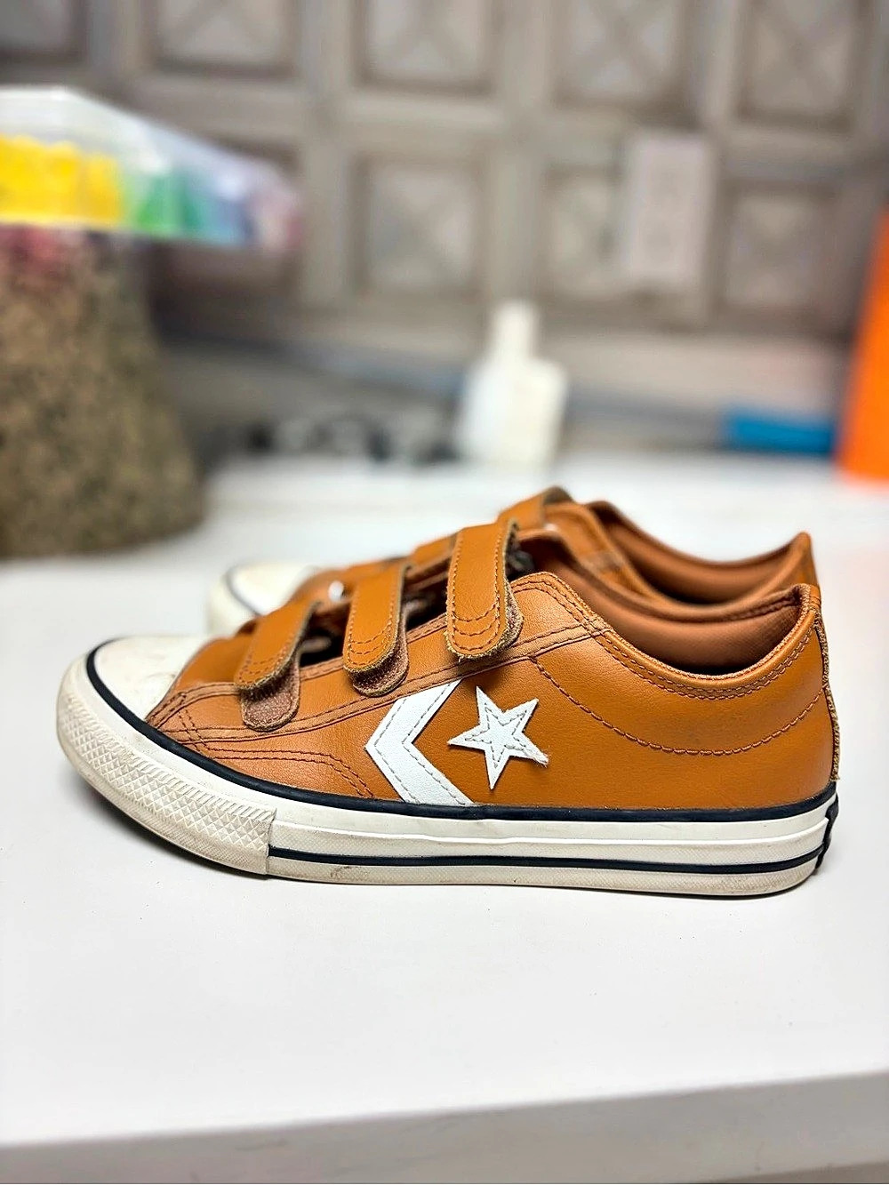 Converse Star Player 3V Leather Kids Brown & White Sneakers